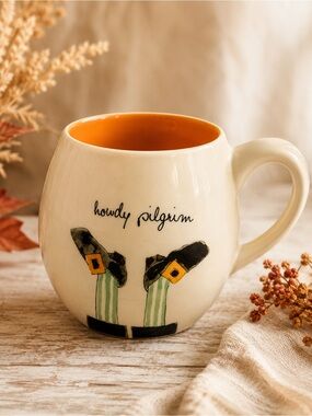 Rae Dunn Howdy Pilgrim‎ Mug Holiday Thanksgiving Coffee Tea Cup